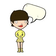 cartoon friendly woman with speech bubble N33