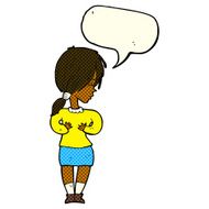 cartoon shy woman with speech bubble N23