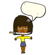 cartoon woman with knife between teeth speech bubble N19