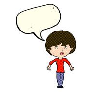cartoon woman shrugging shoulders with speech bubble N214