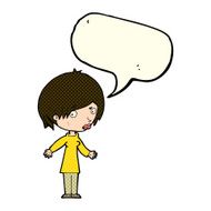 cartoon woman shrugging shoulders with speech bubble N215