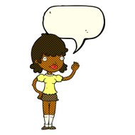 cartoon waving woman with speech bubble N71