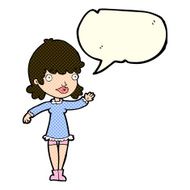 cartoon woman waving with speech bubble N143