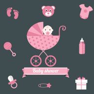 Baby shower icons set girl pink N2