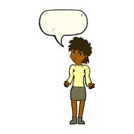 cartoon woman shrugging shoulders with speech bubble N217