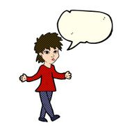 cartoon woman shrugging shoulders with speech bubble N218