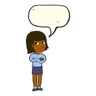 cartoon happy woman looking over with speech bubble N6