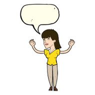 cartoon woman throwing hands in air with speech bubble N5