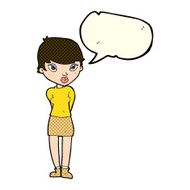 cartoon shy woman with speech bubble N24