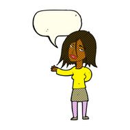 cartoon unhappy woman with speech bubble N5