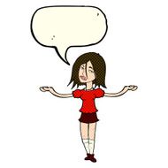 cartoon woman shrugging shoulders with speech bubble N221