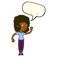 cartoon pretty woman waving with speech bubble N43