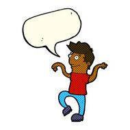 cartoon happy man doing funny dance with speech bubble N10