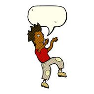 cartoon happy man doing funny dance with speech bubble N11