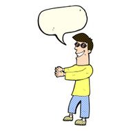 cartoon grinning man wearing glasses with speech bubble N5