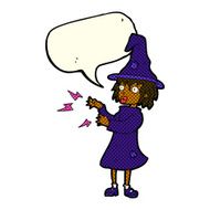 cartoon witch casting spell with speech bubble N11