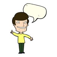 cartoon grinning man with idea speech bubble N5