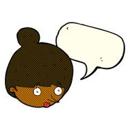 cartoon surprised woman&#039;s face with speech bubble N6