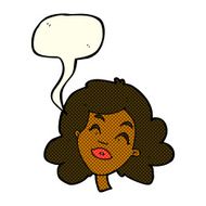 cartoon happy female face with speech bubble N86