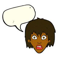 cartoon frightened woman with speech bubble N14