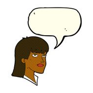 cartoon serious woman with speech bubble N9