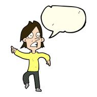 cartoon worried man pointing with speech bubble N15