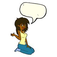 cartoon pretty girl waving with speech bubble N15