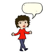cartoon woman with no worries speech bubble N18