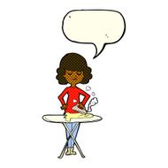 cartoon woman ironing with speech bubble N5