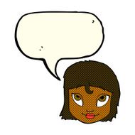 cartoon woman smiling with speech bubble N6