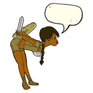 cartoon viking girl bowing with speech bubble N5