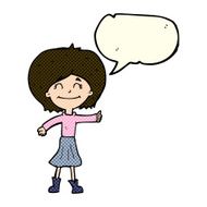 cartoon happy girl giving thumbs up symbol with speech bubble N4