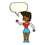 cartoon woman in spectacles waving with speech bubble N5