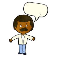 cartoon mustache man with open arms speech bubble N5