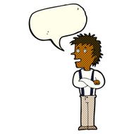 cartoon boy with folded arms speech bubble N8