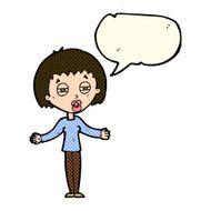 cartoon suspicious woman with speech bubble N10