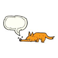 cartoon fox sniffing floor with speech bubble N3