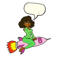 cartoon army pin up girl riding missile with speech bubble N6
