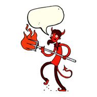 cartoon devil with pitchfork speech bubble N14
