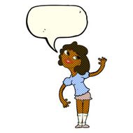 cartoon woman waving with speech bubble N147