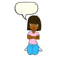 cartoon woman kneeling with speech bubble N5