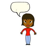cartoon woman shrugging shoulders with speech bubble N223
