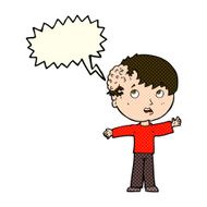 cartoon boy with growth on head speech bubble N17