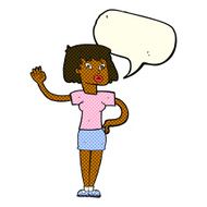 cartoon woman waving with speech bubble N149