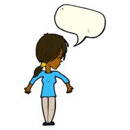 cartoon woman shrugging shoulders with speech bubble N227
