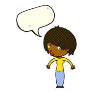 cartoon woman shrugging with speech bubble N26