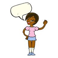cartoon waving woman with speech bubble N73