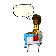 cartoon woman sitting on bench with speech bubble N5