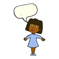 cartoon happy woman in dress with speech bubble N14