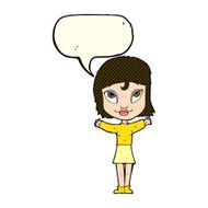 cartoon woman with open arms speech bubble N46